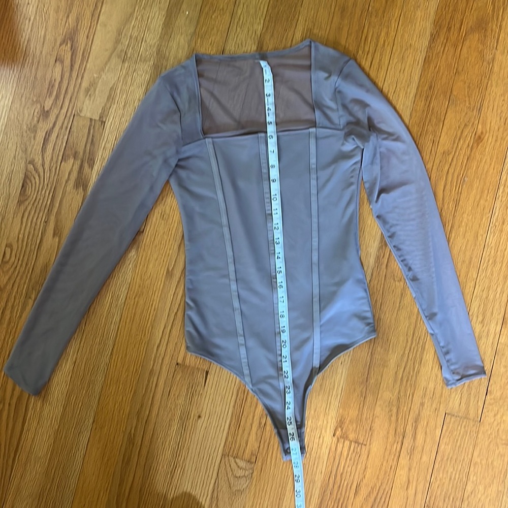 COPY - Like New Abercrombie & Fitch Mesh Grey Thong Bodysuit with Corset detail…